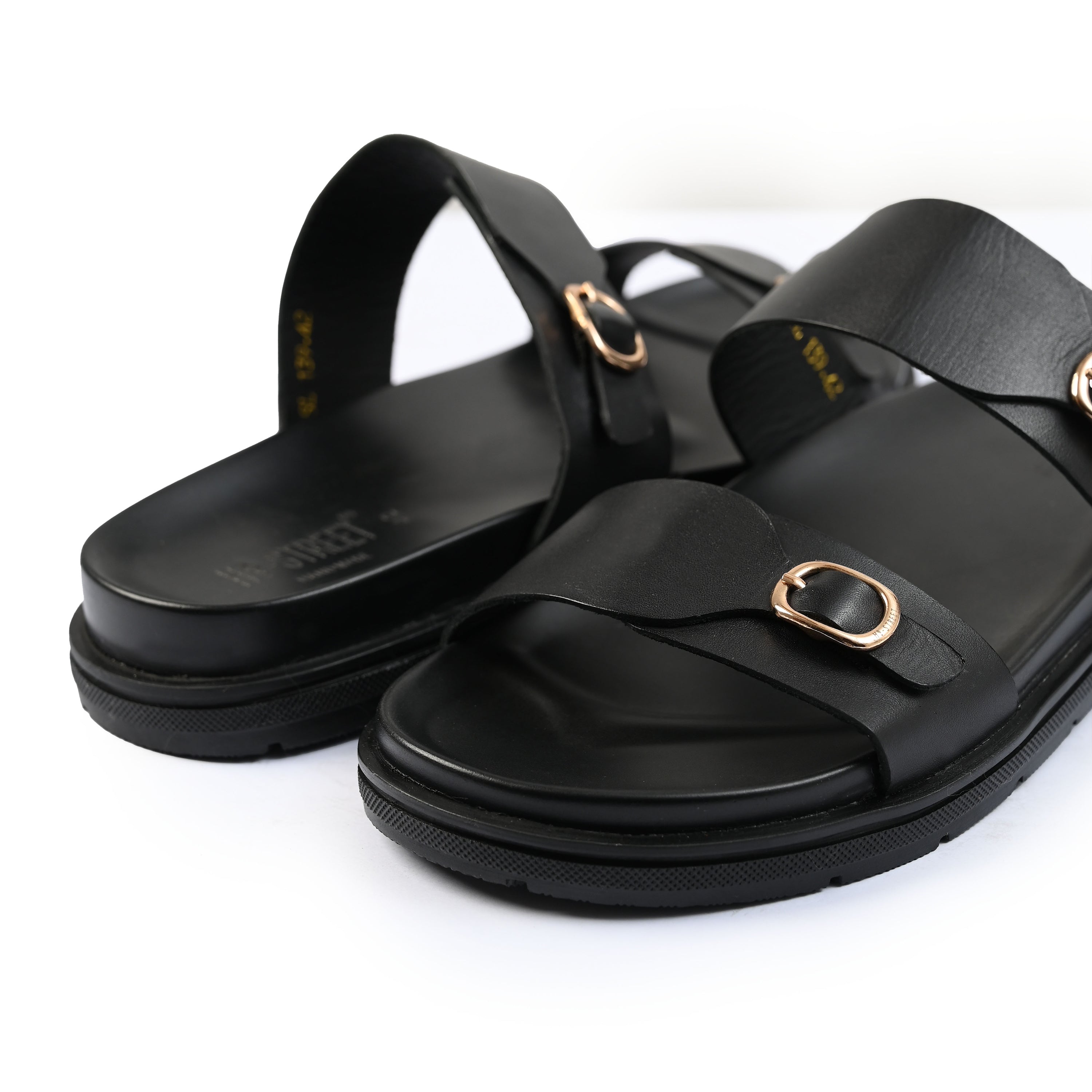 BLACK DOUBLE BUCKLE COMFORT SLIPPER