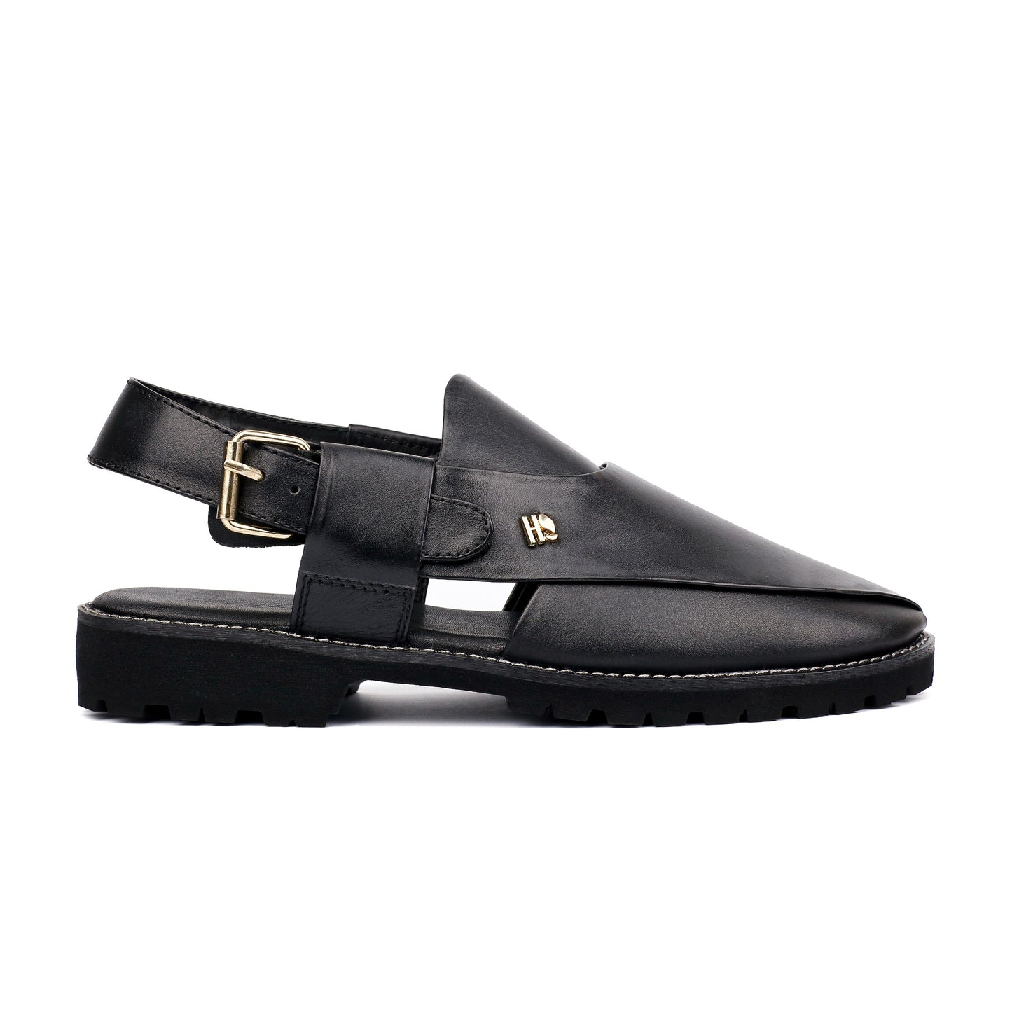 BLACK LEATHER TRADITIONAL SANDAL