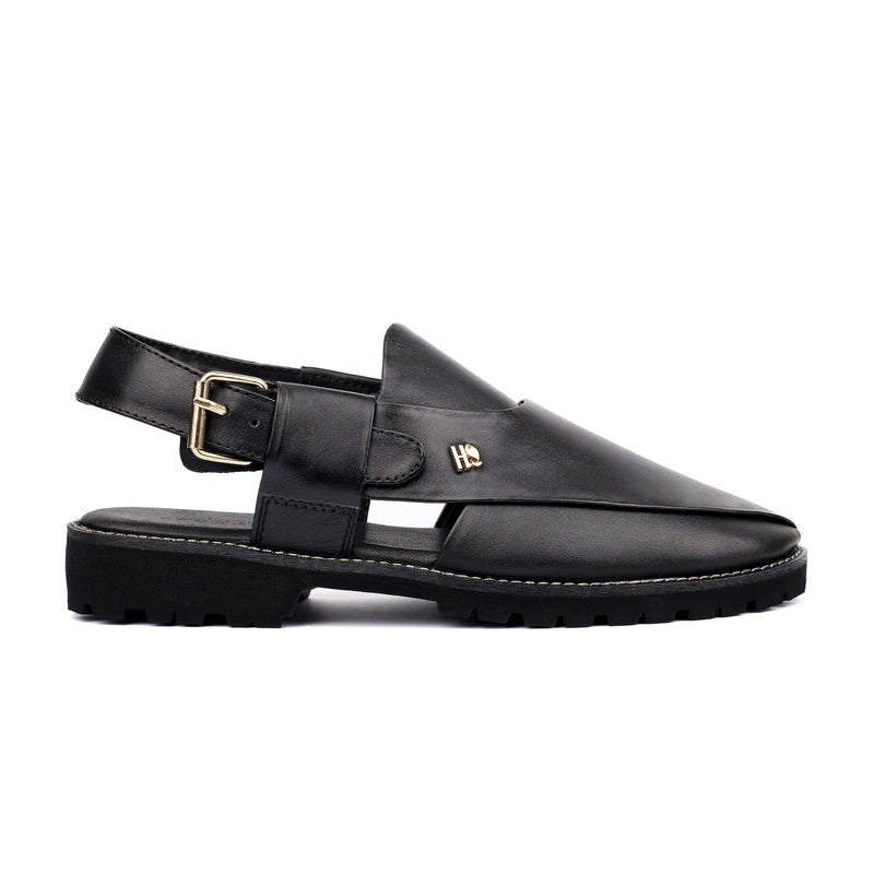 BLACK LEATHER TRADITIONAL SANDAL