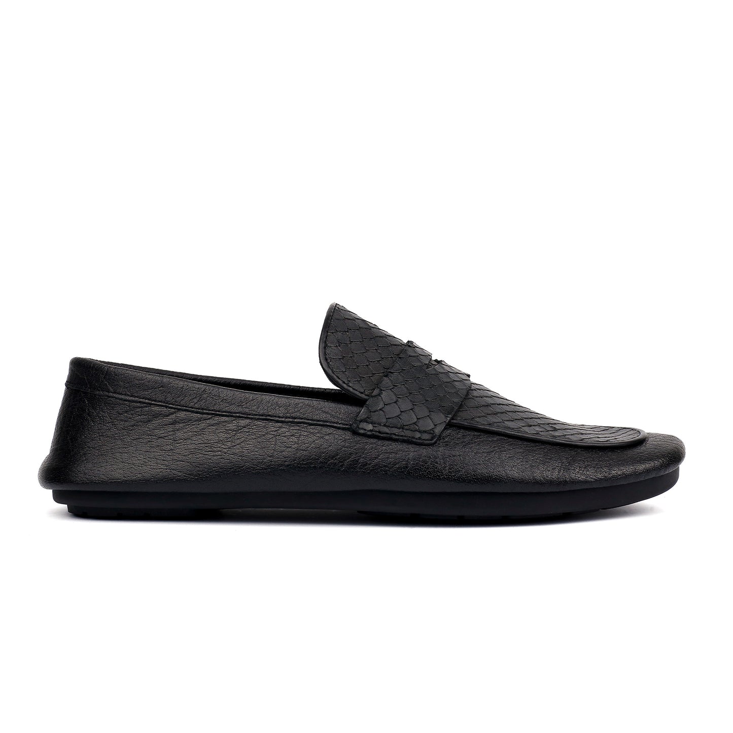 BLACK SPLIT LEATHER LOAFERS