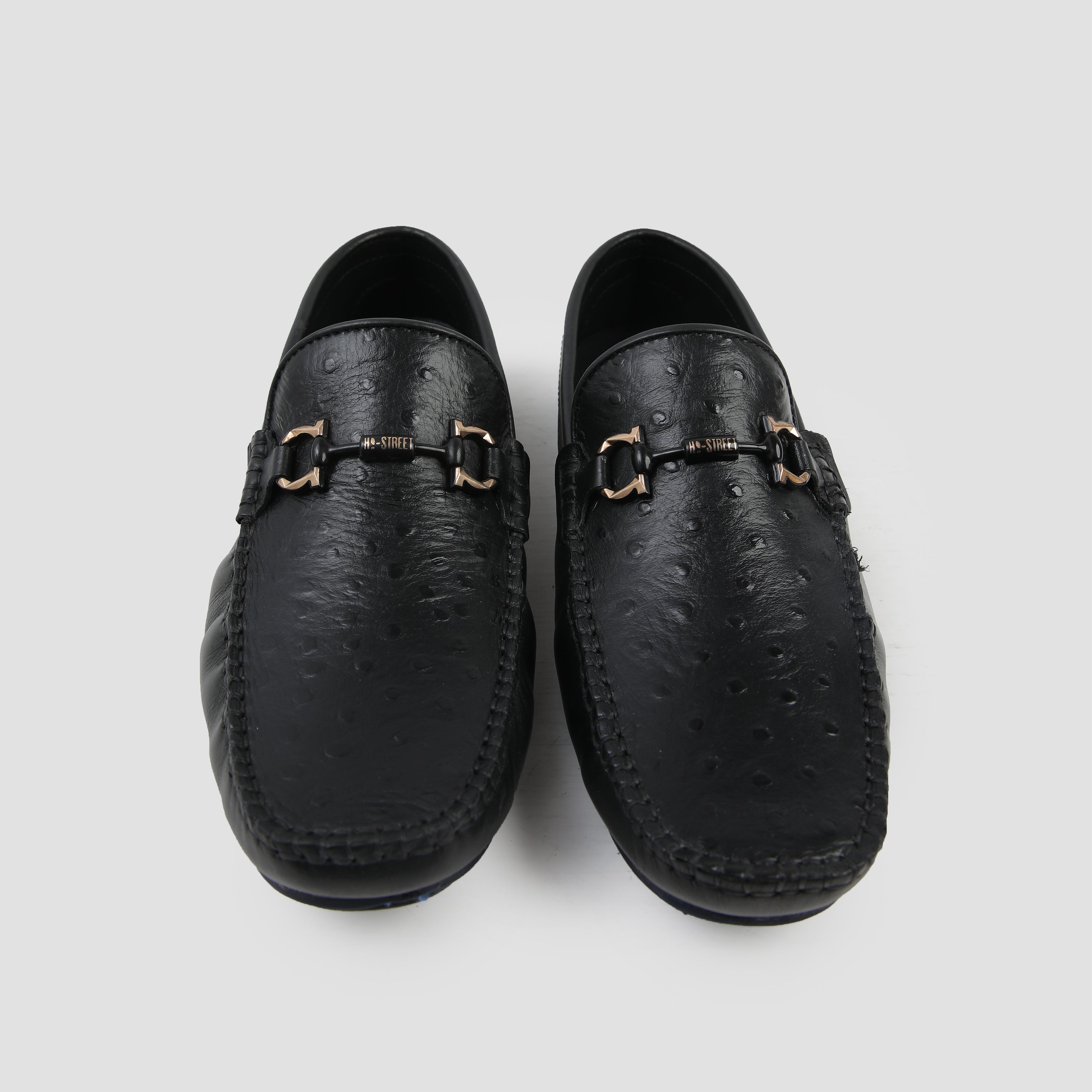 BLACK TEXTURED LEATHER MOCCASINS