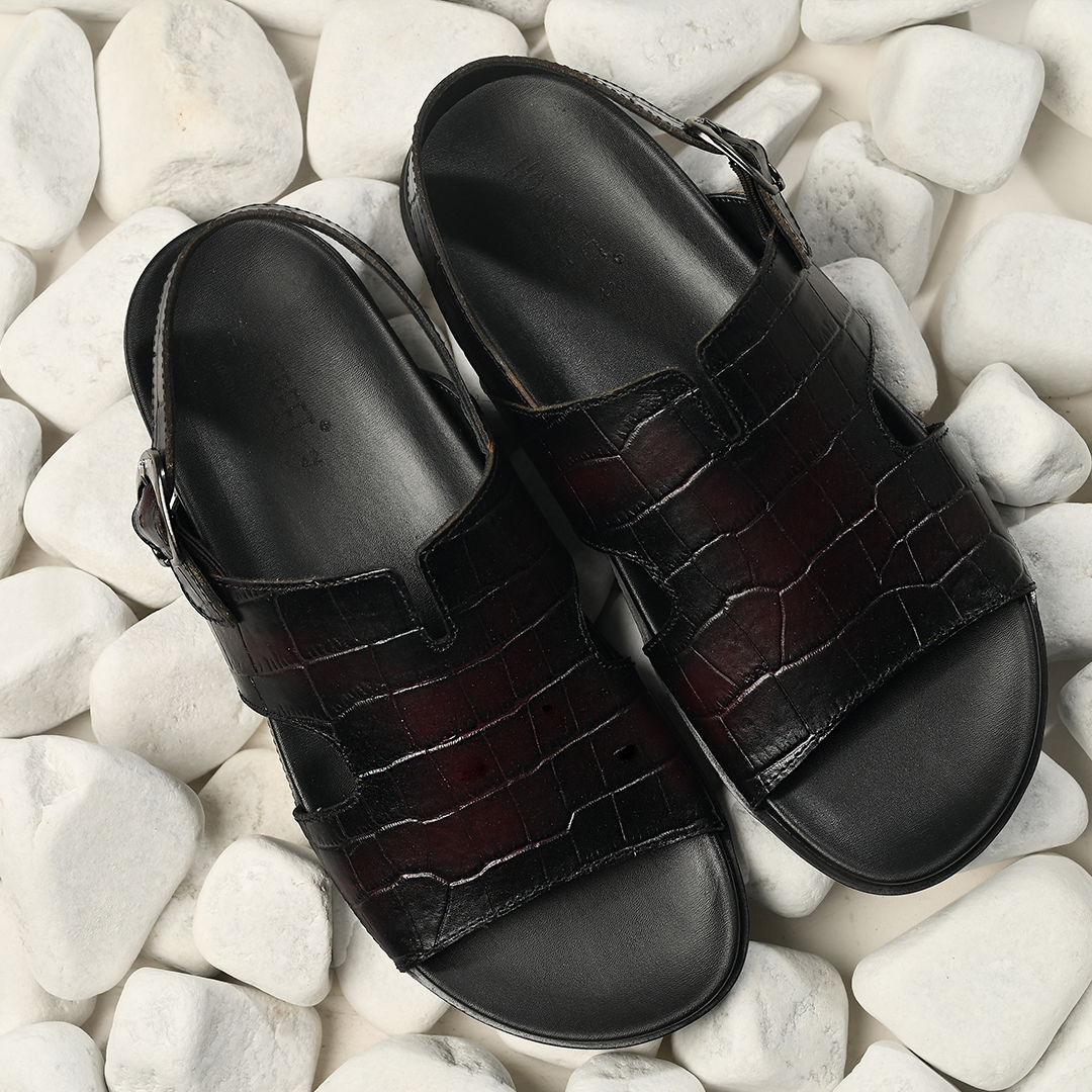 BURNISHED MAROON LEATHER SANDAL