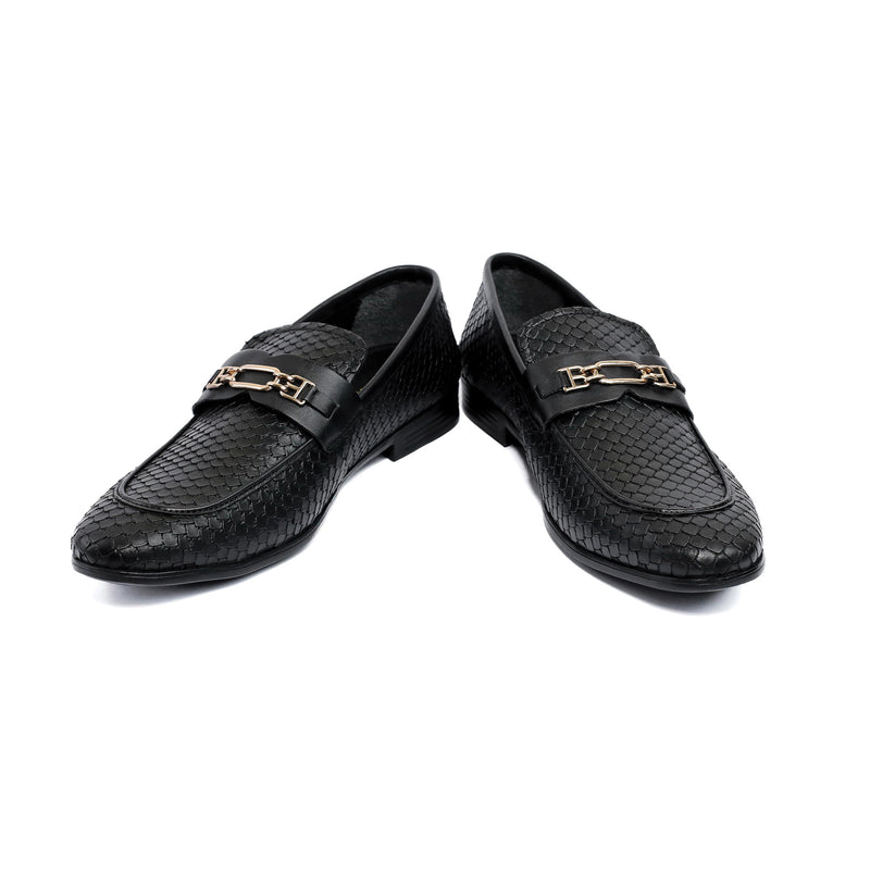 BLACK TEXTURED LEATHER SHOES