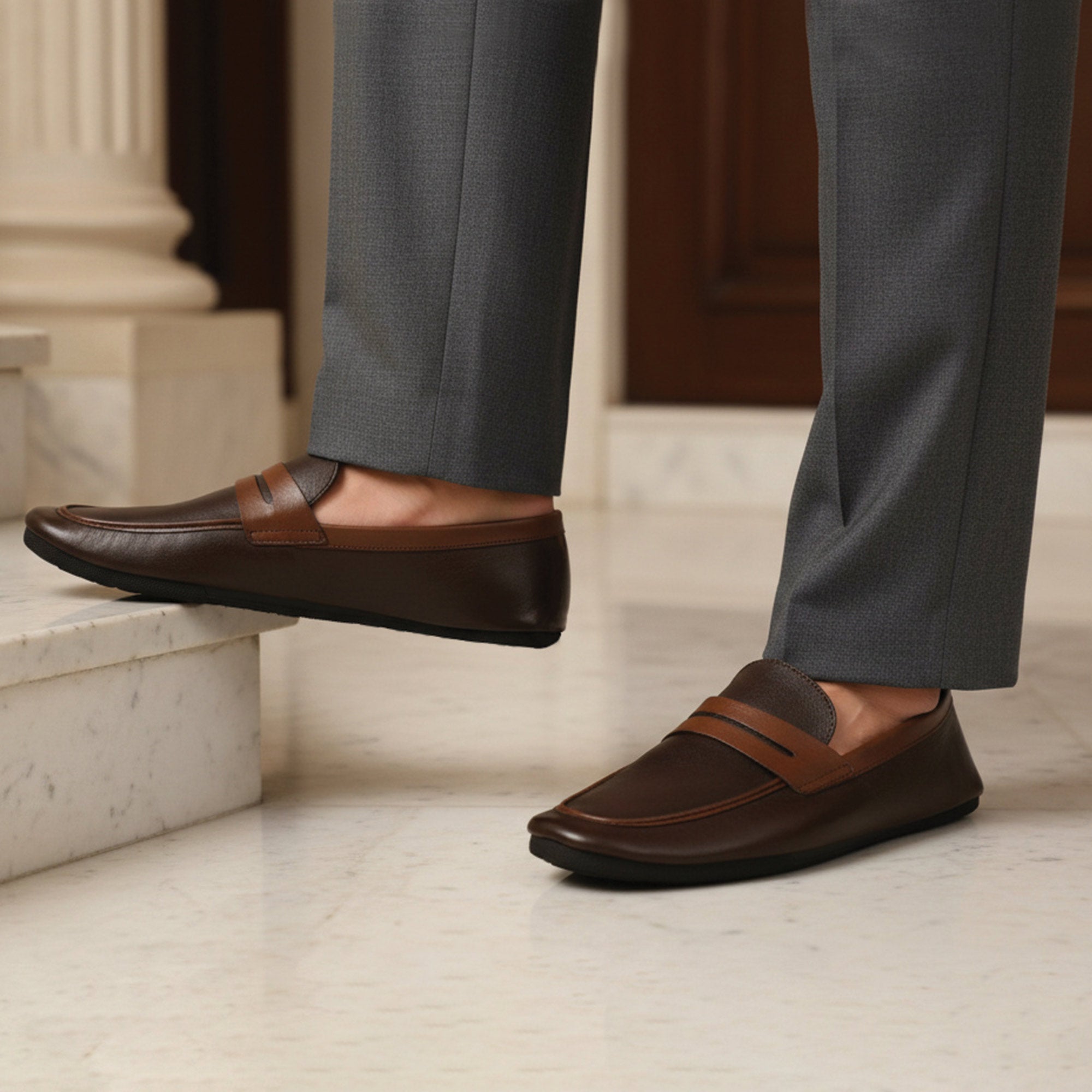 SHEEP LEATHER CONTRAST TIE SHOE