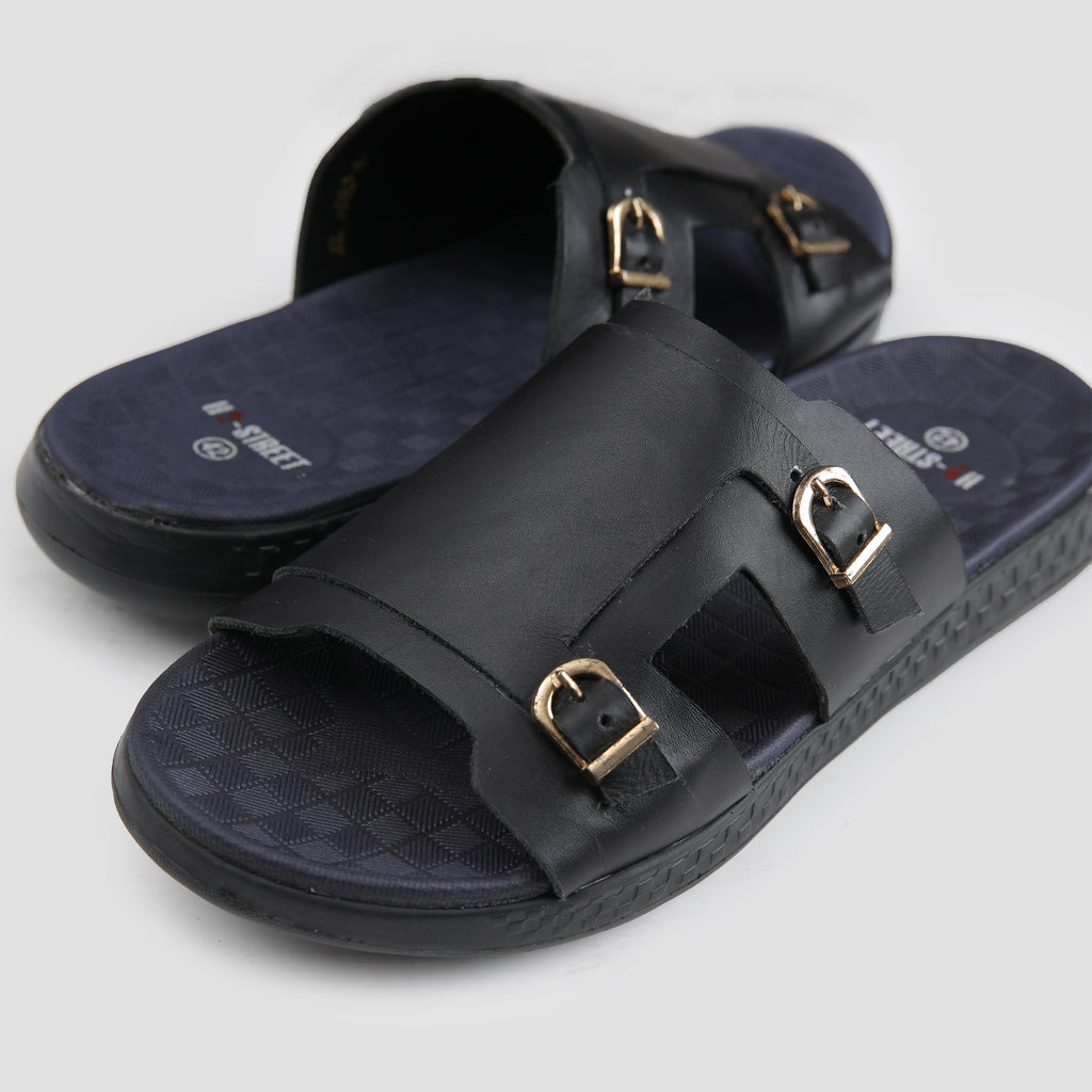 DOUBLE BUCKLE LEATHER SLIPPER