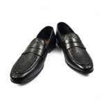 BLACK TEXTURED LEATHER SHOES