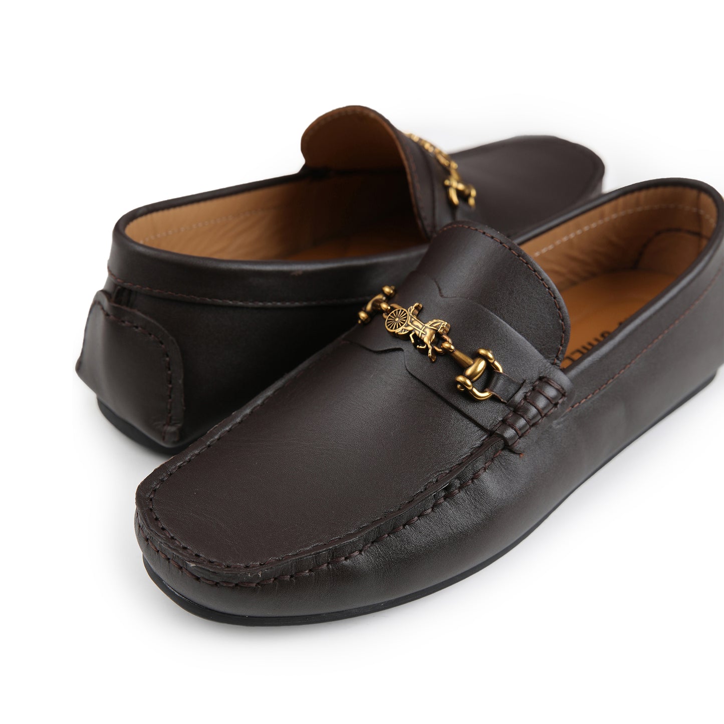 BROWN LEATHER BUCKLE MOCCASIN