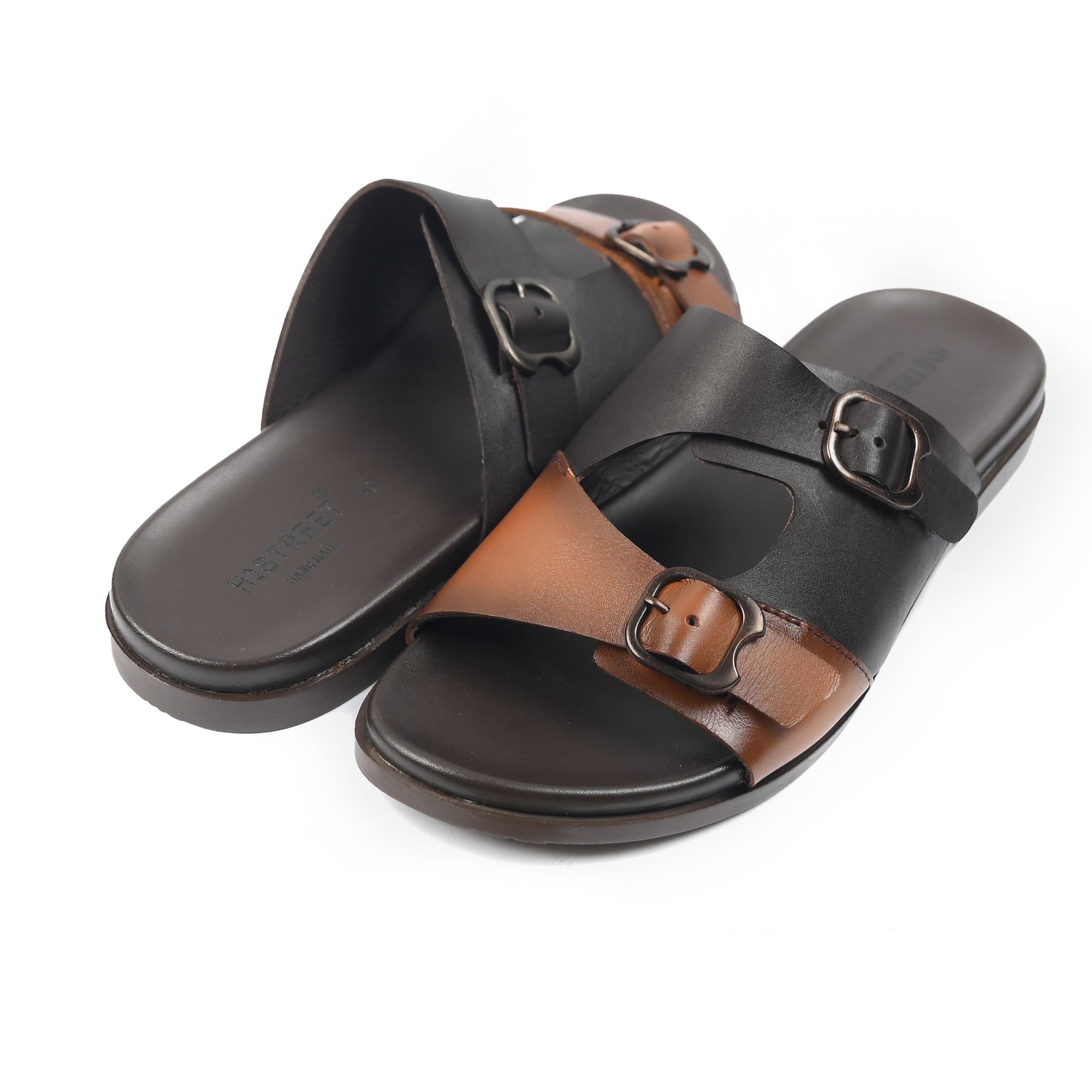 DOUBLE BUCKLE LEATHER SLIPPER