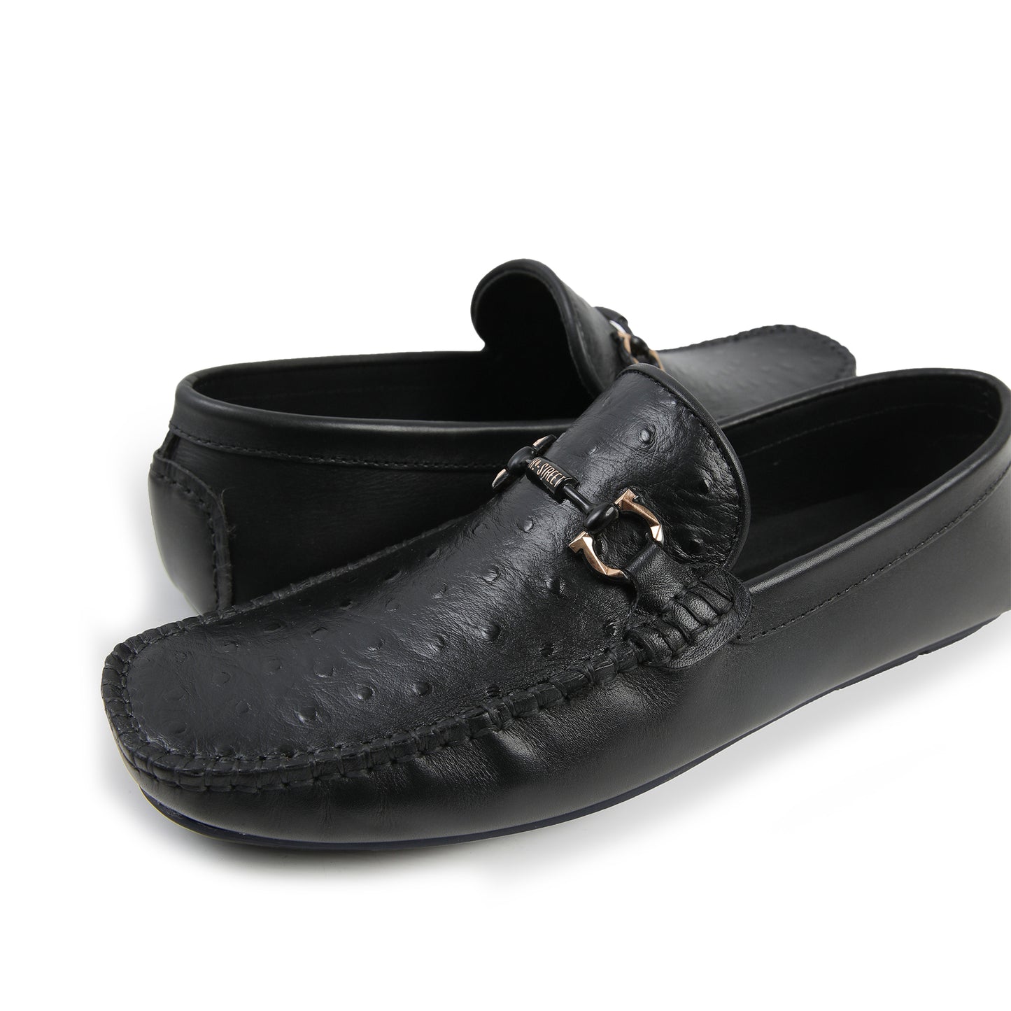 BLACK TEXTURED LEATHER MOCCASINS