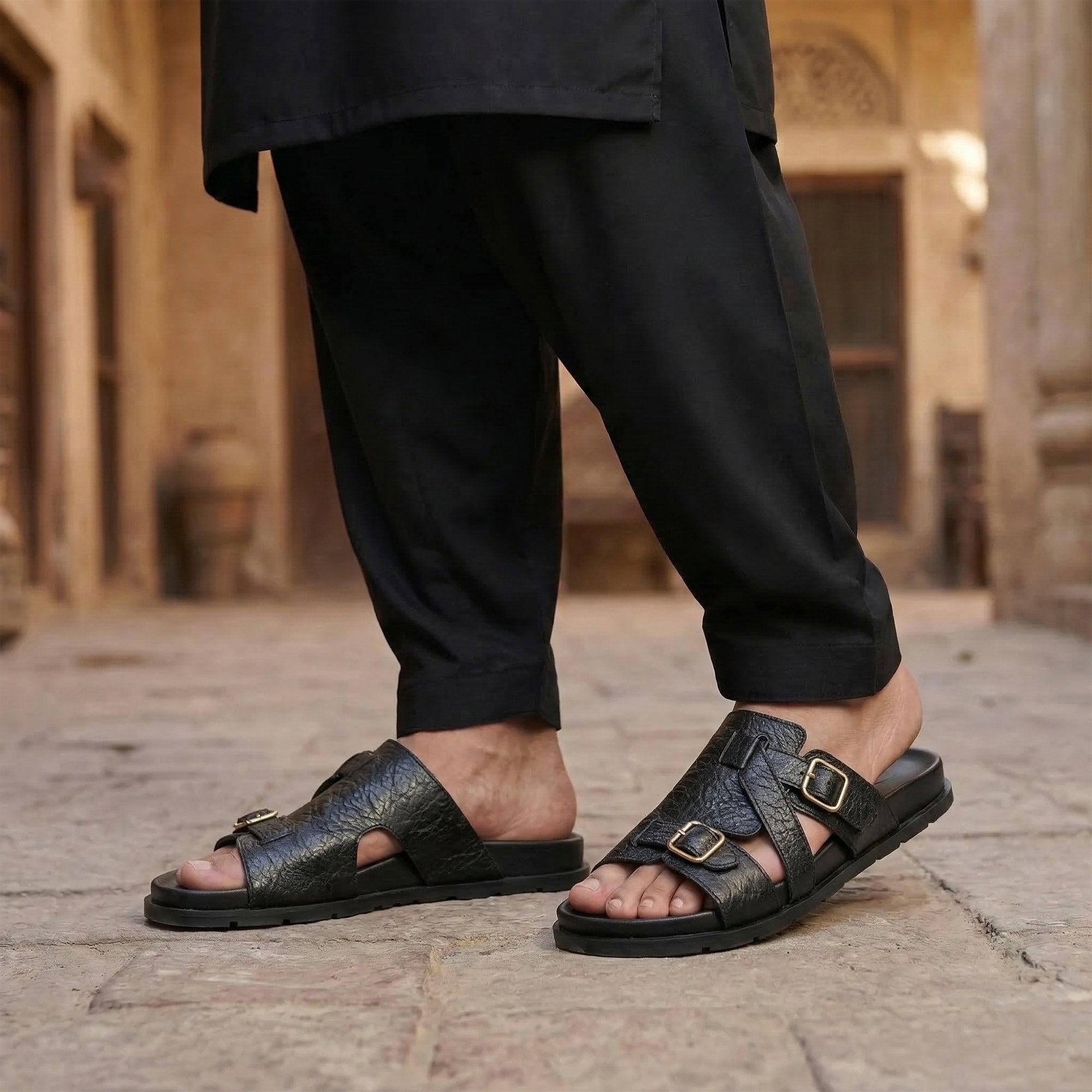 BLACK LEATHER EVA SLIPPER