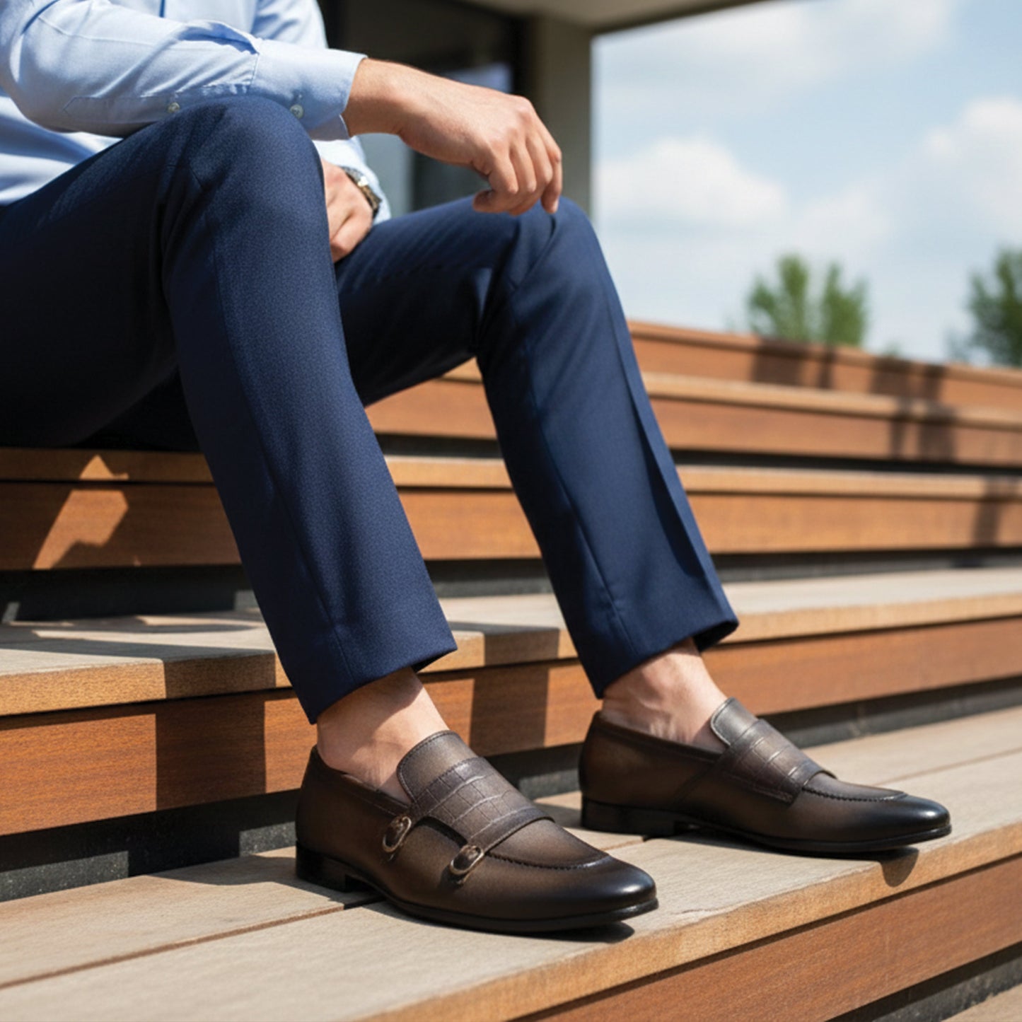 DOUBLE BUCKLE LEATHER SHOES