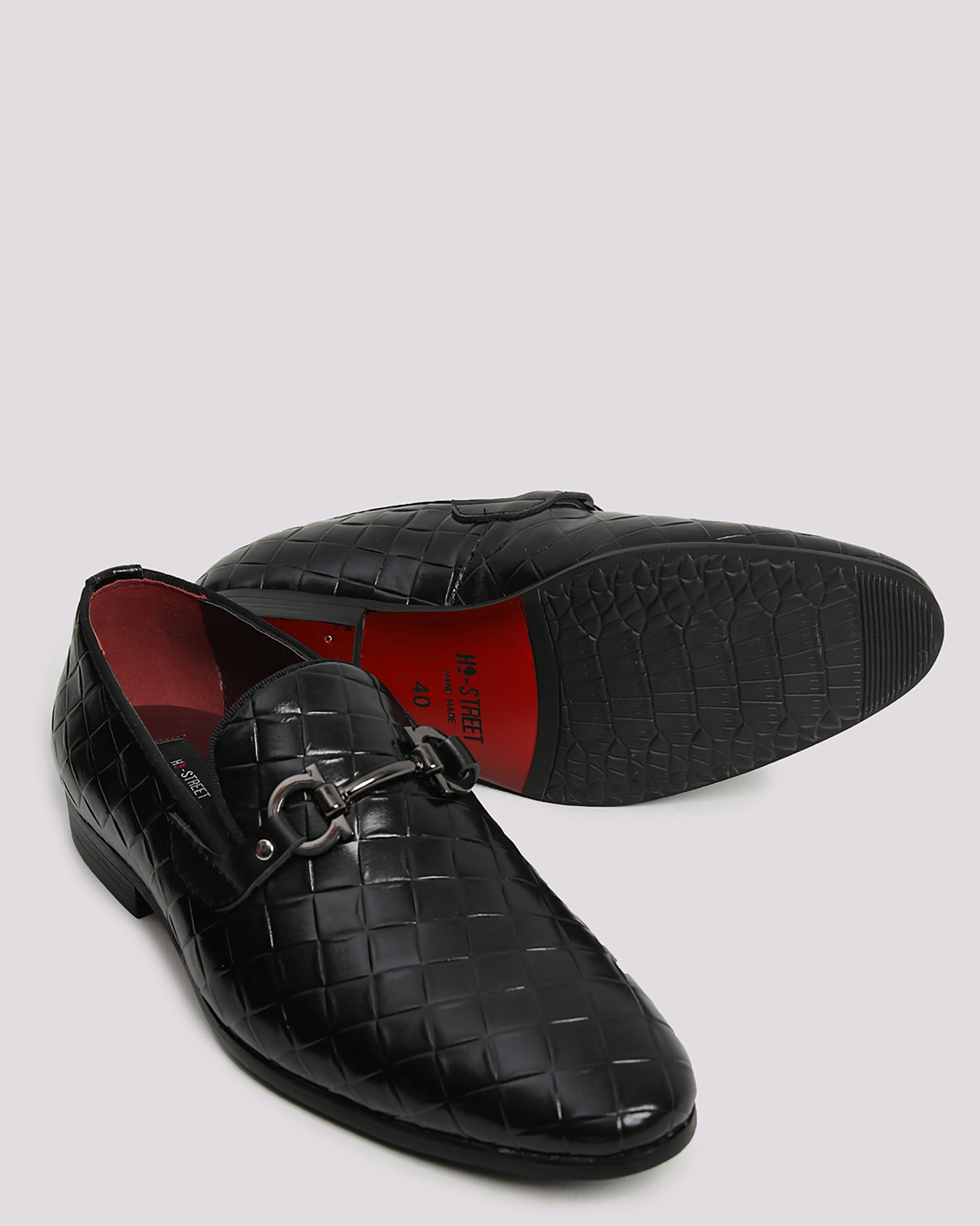 Black Embossed Leather Shoes