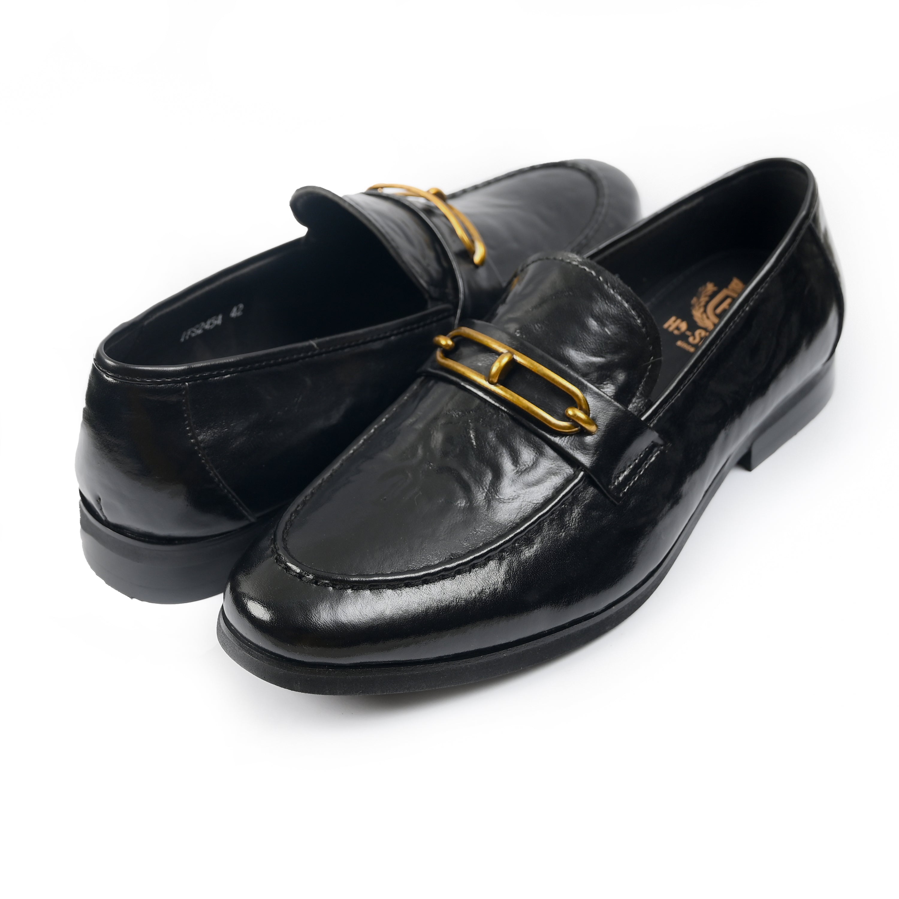 BLACK PATENT BUCKLE SHOES