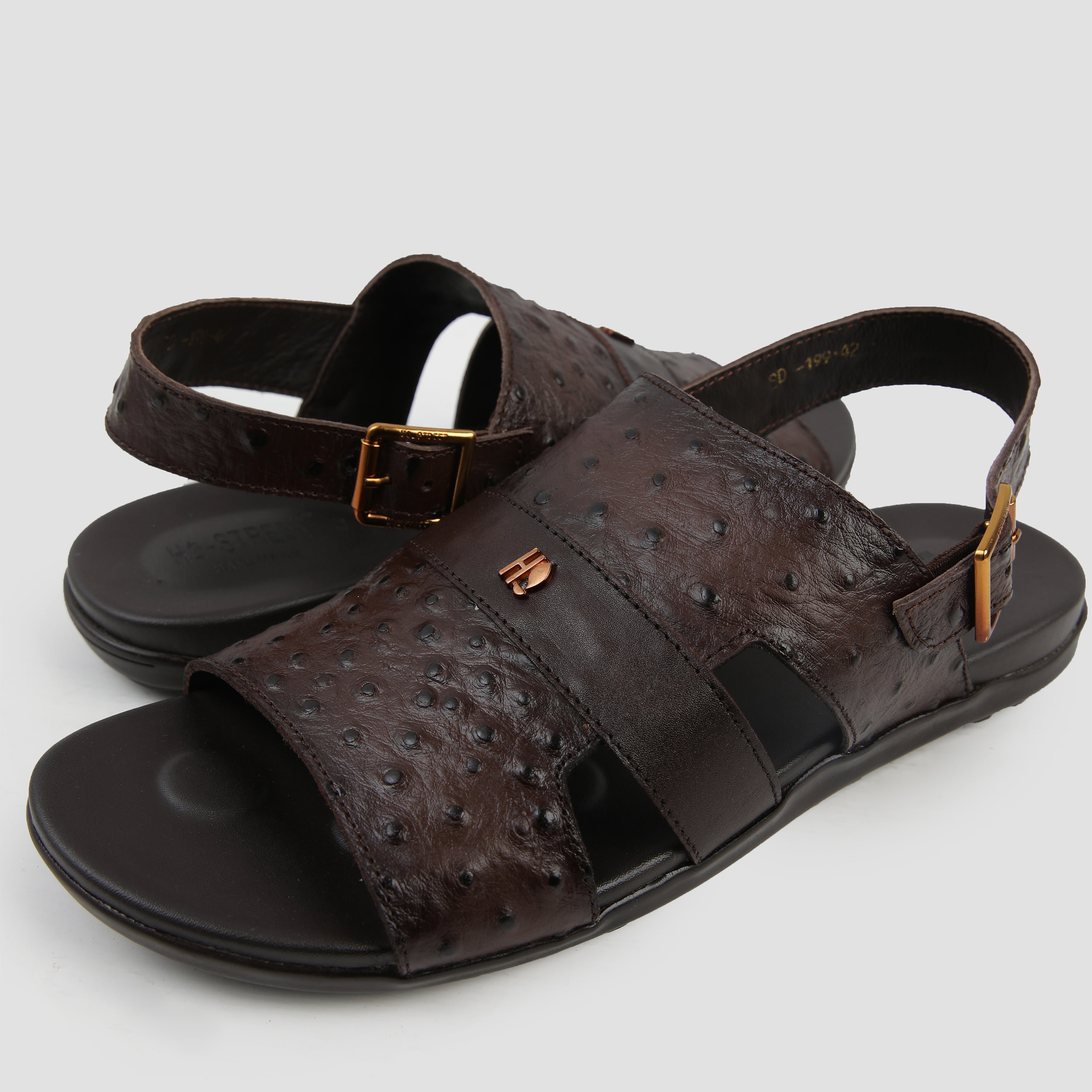 BROWN EMBOSSED LEATHER SANDAL