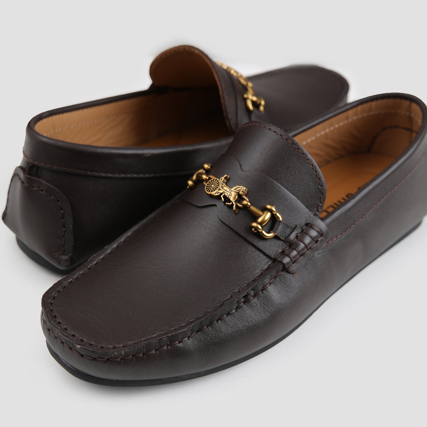 BROWN LEATHER BUCKLE MOCCASIN