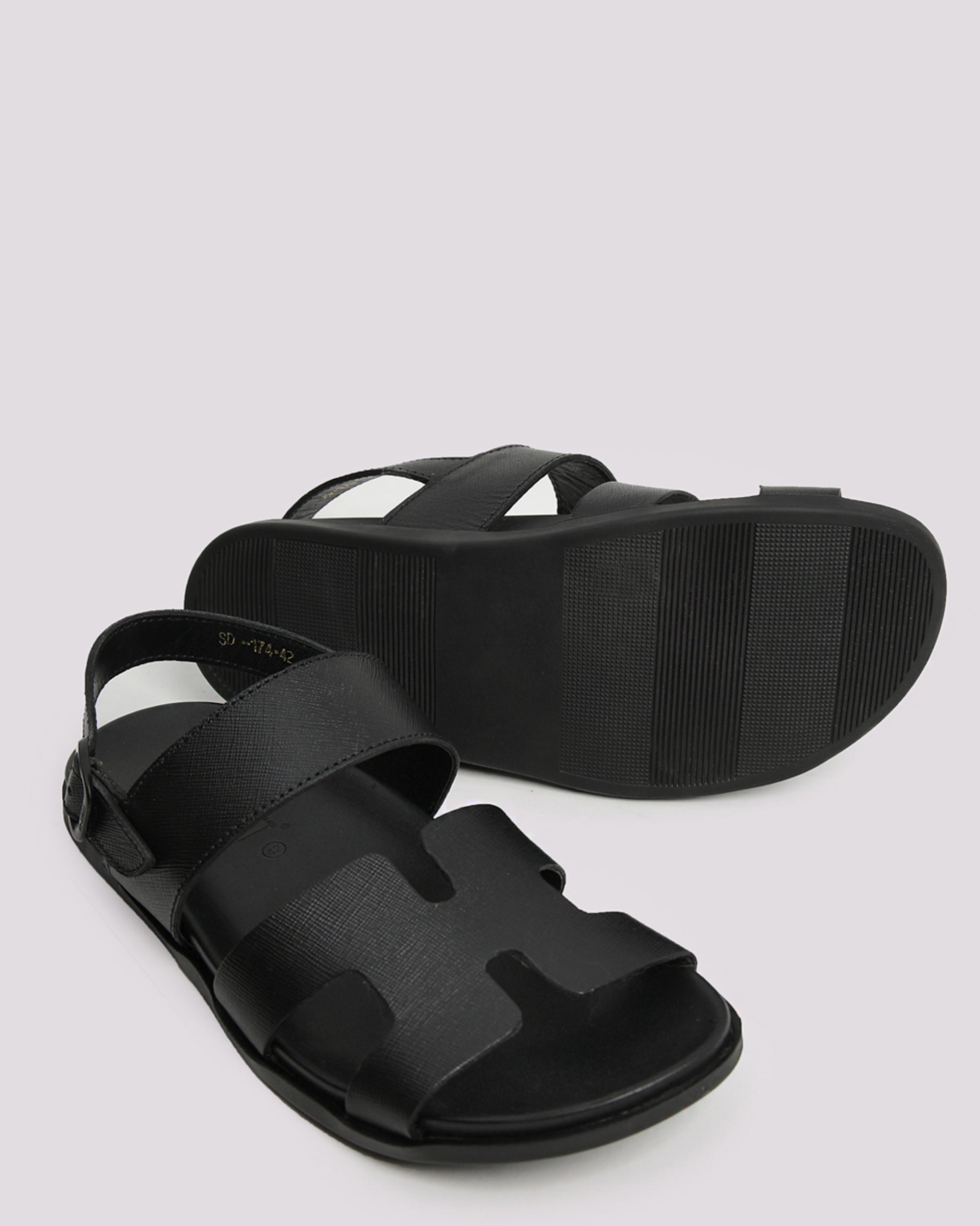 Black Textured Leather Sandal