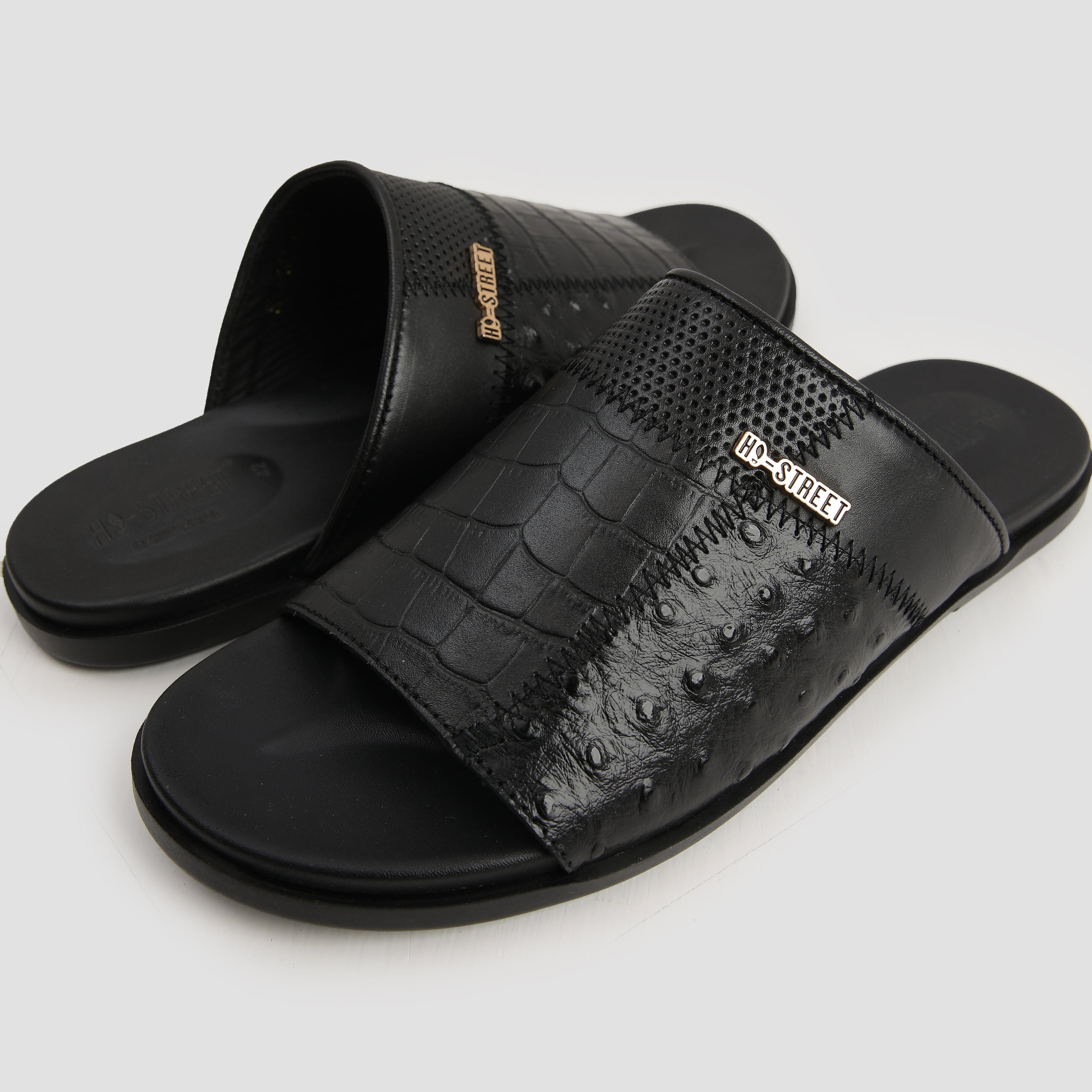 BLACK SPLIT LEATHER SLIPPER