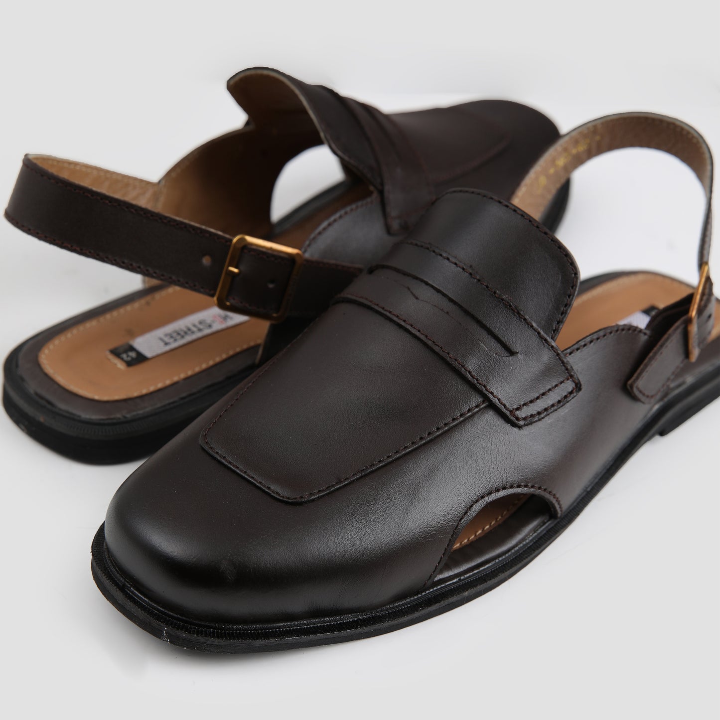 BROWN LEATHER TWO TONE SANDAL