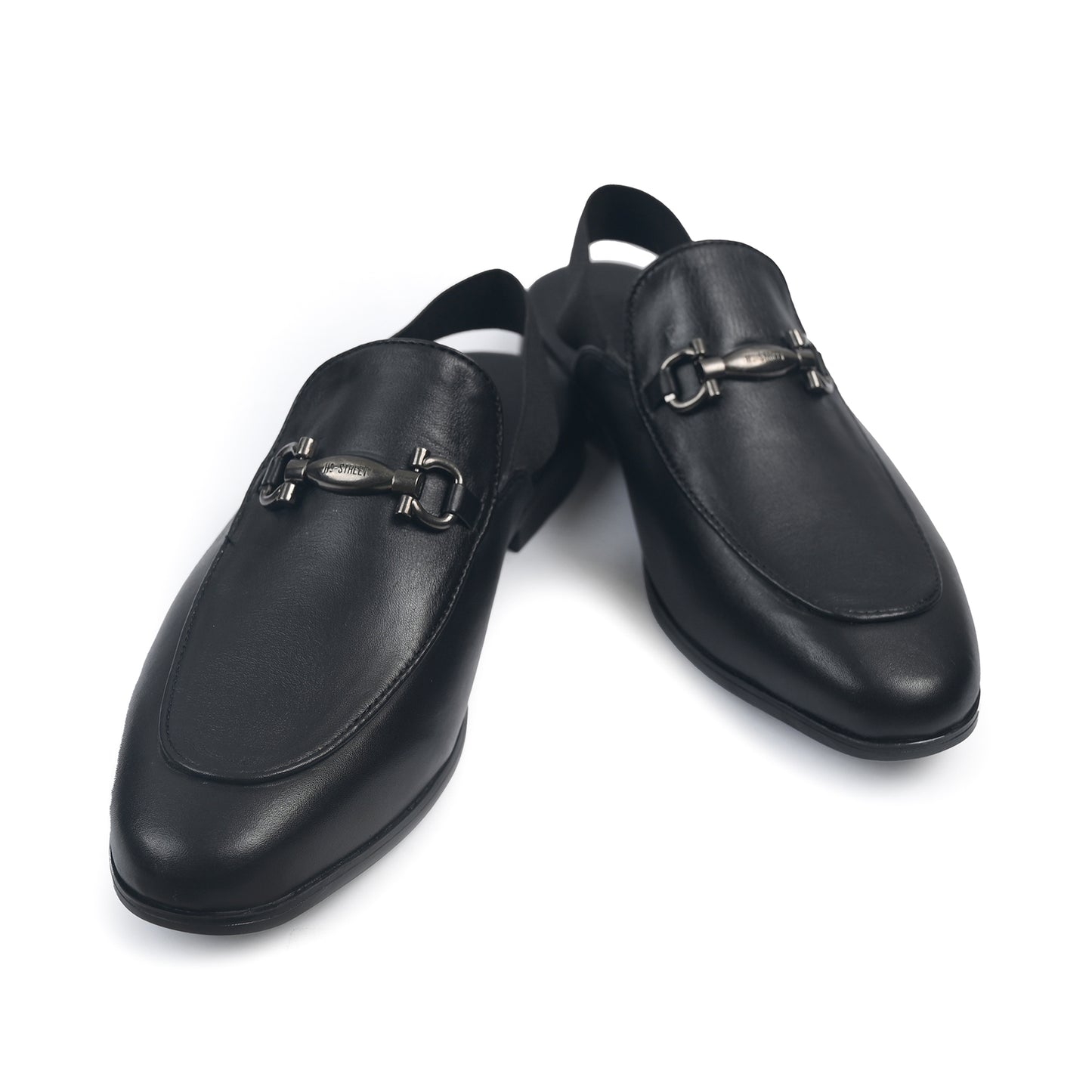 BLACK LEATHER BACKLESS MULE