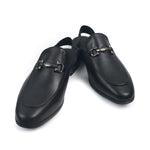 BLACK LEATHER BACKLESS MULE