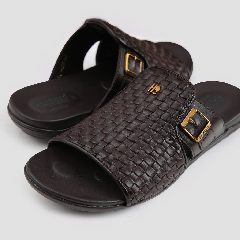 BROWN BRAIDED LEATHER SLIPPER
