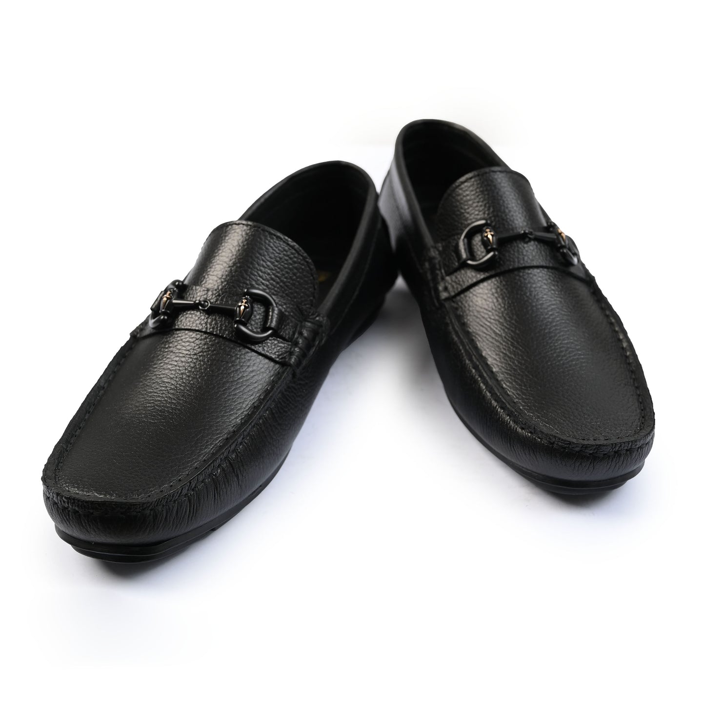 BLACK MATT BUCKLE LEATHER MOCCASIN