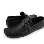 BLACK TEXTURED LEATHER MOCCASINS