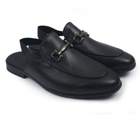 BLACK LEATHER BACKLESS MULE