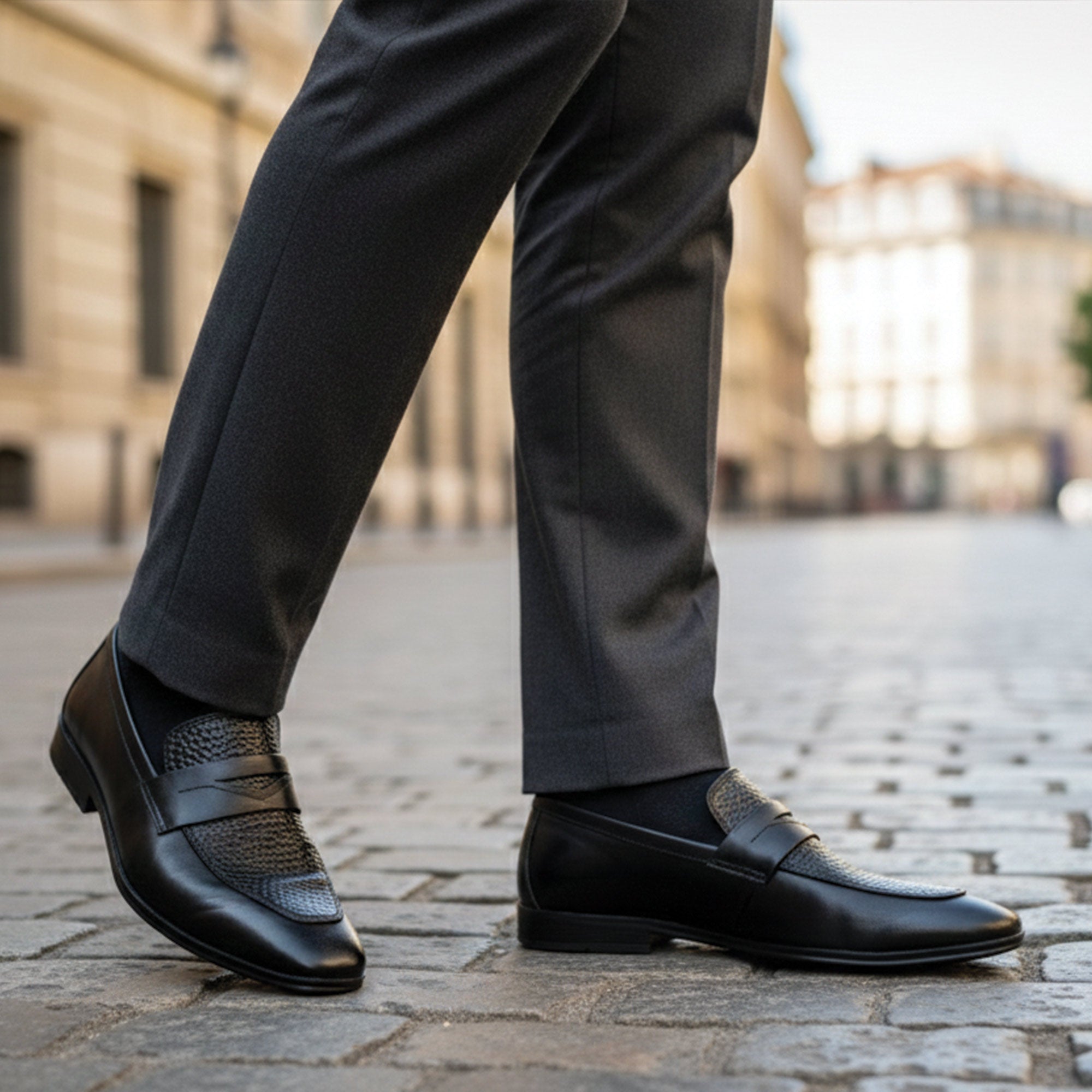 BLACK SPLIT LEATHER SHOES