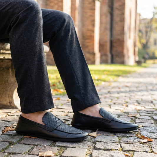 BLACK SPLIT LEATHER LOAFERS