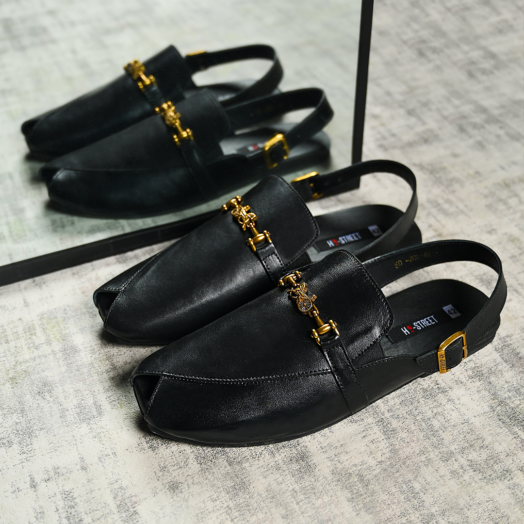 BLACK PEBBLE GRAIN LEATHER SANDAL