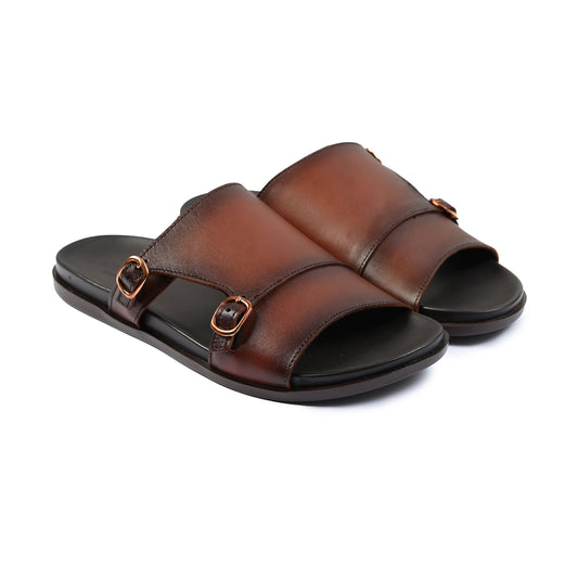 DOUBLE BUCKLE LEATHER SLIPPER