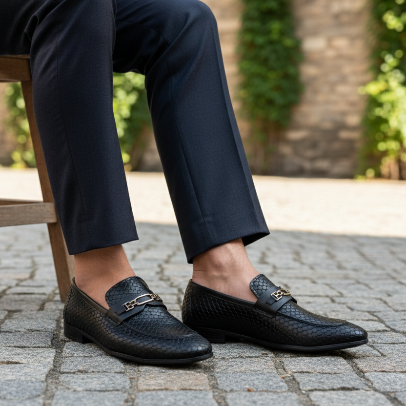 BLACK TEXTURED LEATHER SHOES