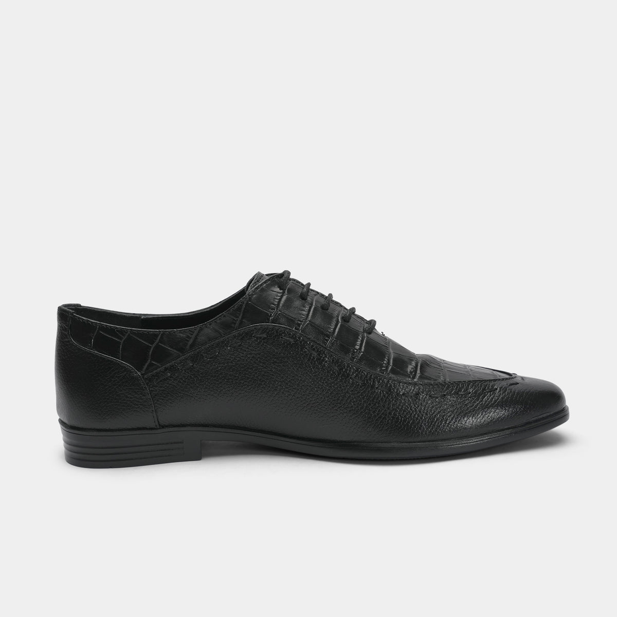 BLACK SPLIT LEATHER LACE UP SHOES