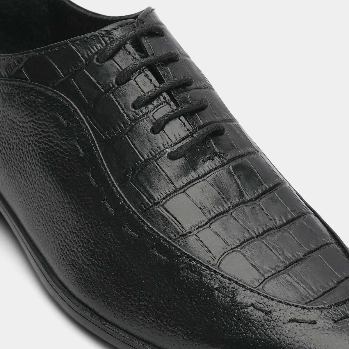 BLACK SPLIT LEATHER LACE UP SHOES