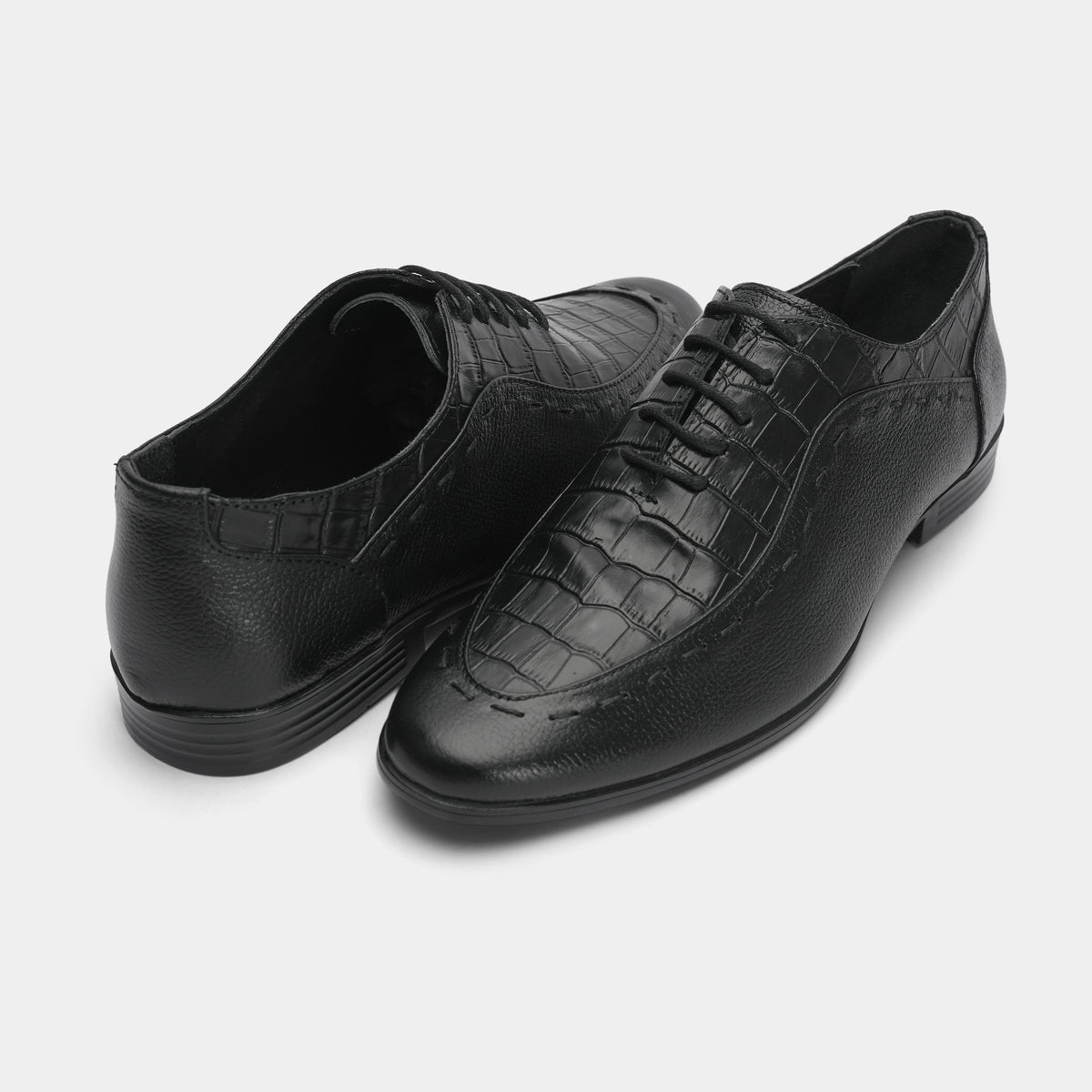 BLACK SPLIT LEATHER LACE UP SHOES