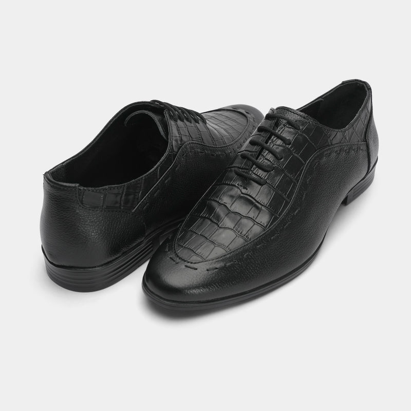 BLACK SPLIT LEATHER LACE UP SHOES