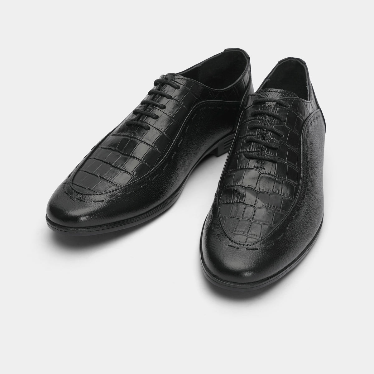 BLACK SPLIT LEATHER LACE UP SHOES
