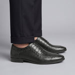 BLACK SPLIT LEATHER LACE UP SHOES