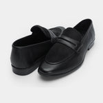 BLACK TEXTURED LEATHER PENNY LOAFERS