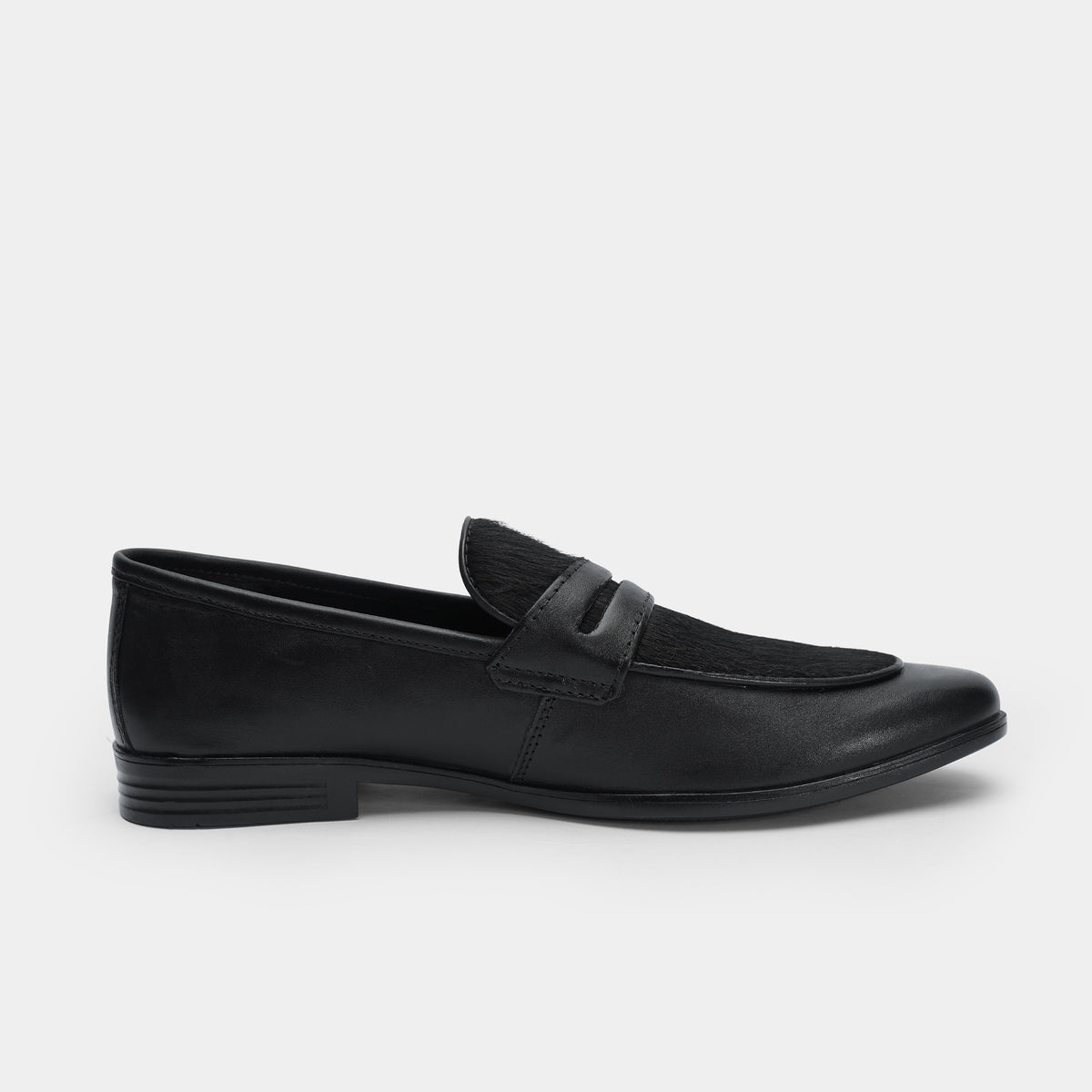 BLACK TEXTURED LEATHER PENNY LOAFERS