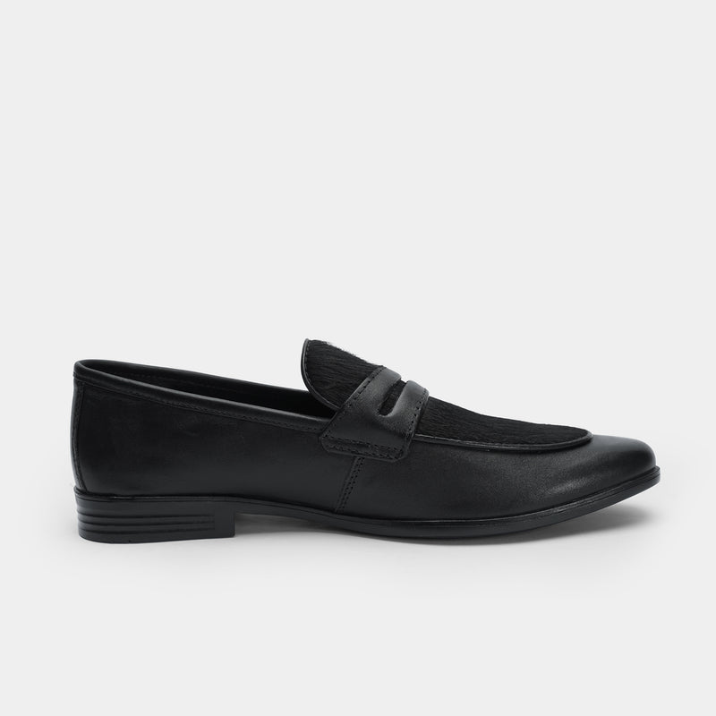 BLACK TEXTURED LEATHER PENNY LOAFERS