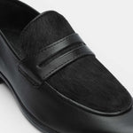 BLACK TEXTURED LEATHER PENNY LOAFERS