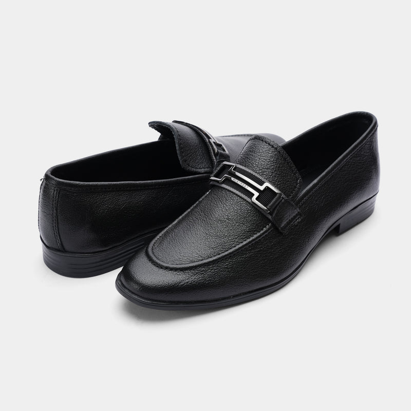 BLACK TEXTURED LEATHER SHOES