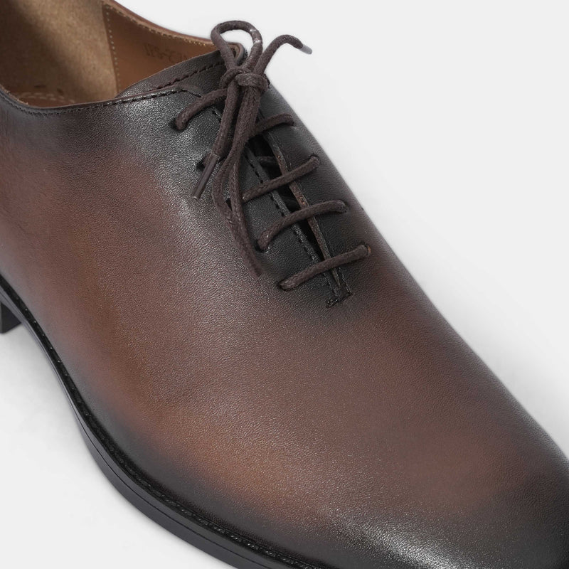 BROWN PLAIN LEATHER LACE-UP SHOES