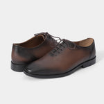 BROWN PLAIN LEATHER LACE-UP SHOES