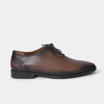 BROWN PLAIN LEATHER LACE-UP SHOES