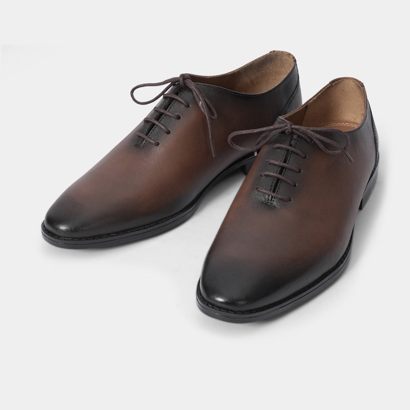 BROWN PLAIN LEATHER LACE-UP SHOES