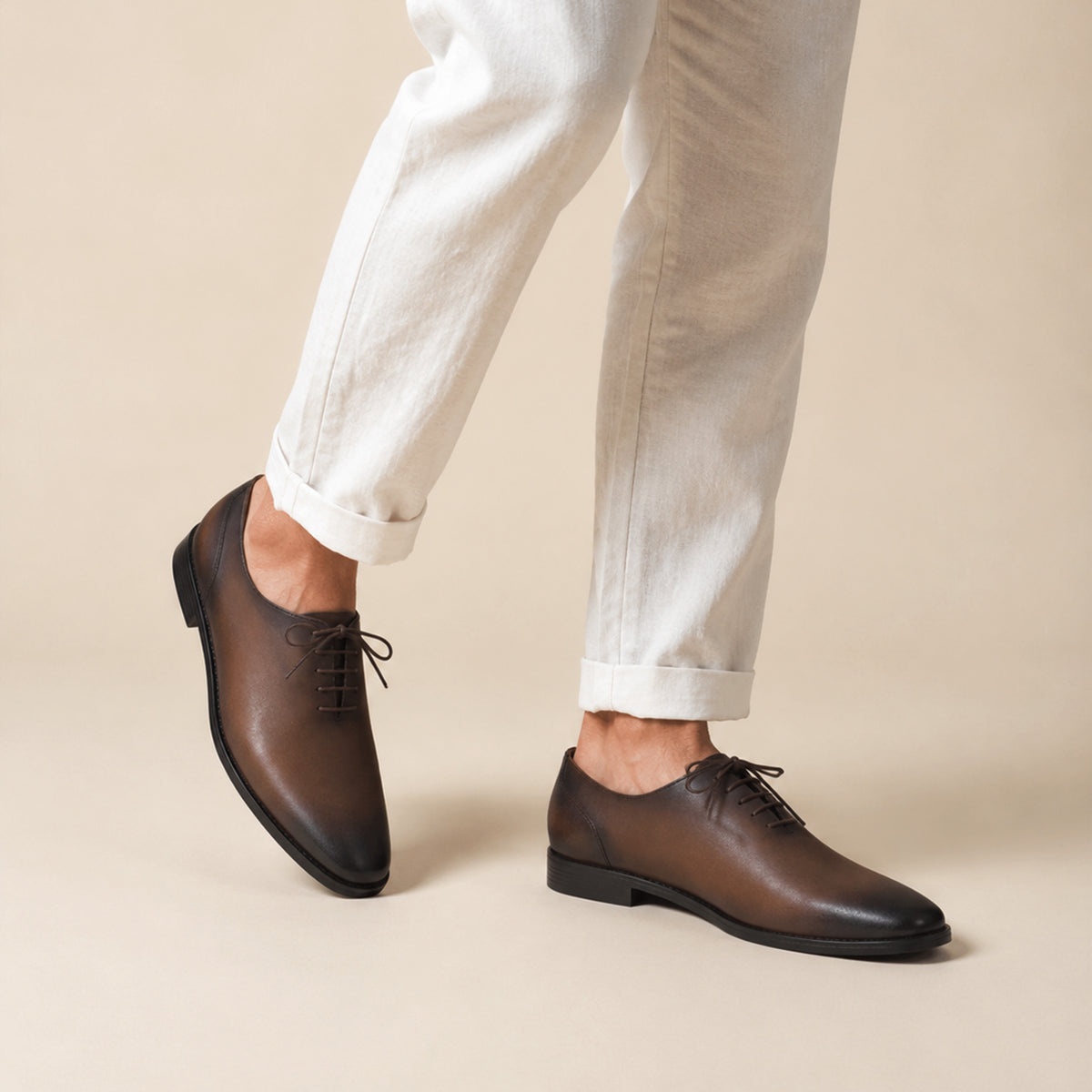BROWN PLAIN LEATHER LACE-UP SHOES