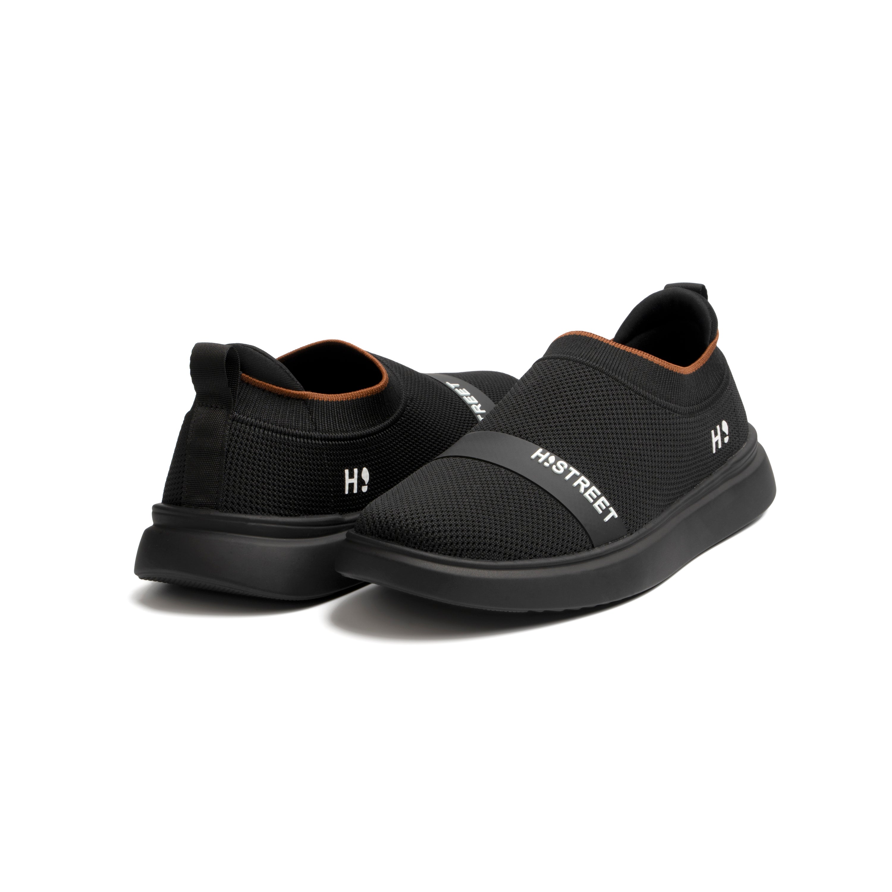 BLACK KNITED SLIP ON SHOES